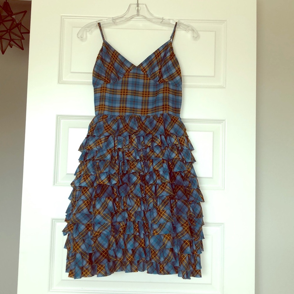 Cute Betsey Johnson Blue Plaid Ruffle Dress